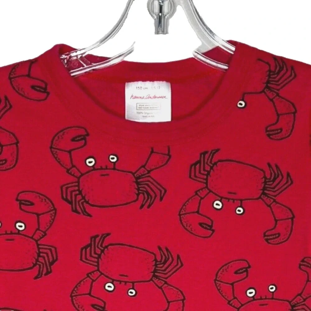 Hanna Andersson Pajama Top Kids 12 Red Crab Print Organic‎ Cotton Snug Fit Shirt